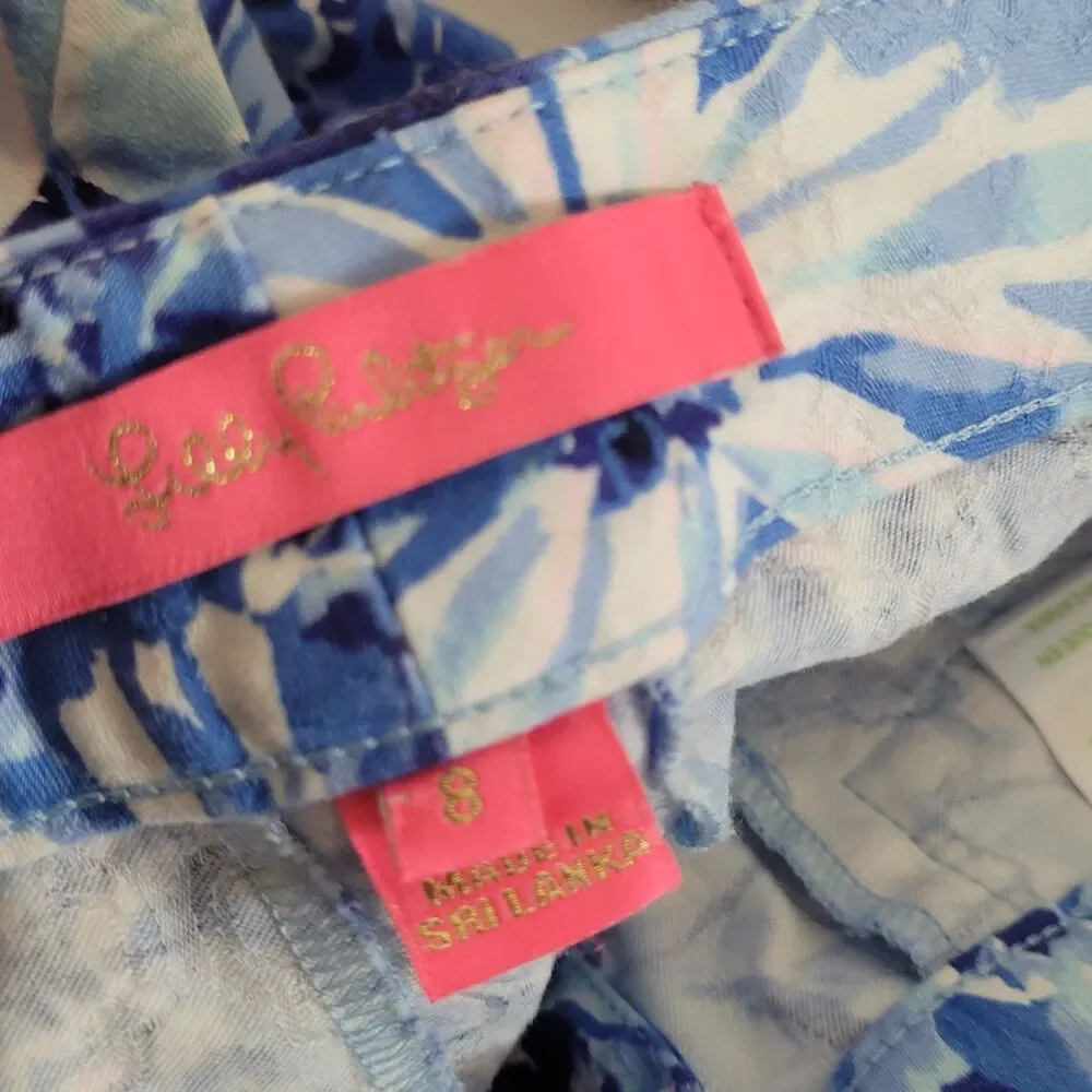 Lilly Pulitzer 8 pants Kelly Skinny Ankle Coastal Blue Catch n Keep blue flower